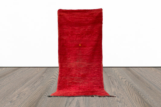 Narrow Moroccan solid red  3x8 runner rug.