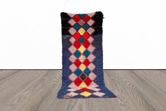 Narrow Moroccan diamond 4x9.5 runner rug.