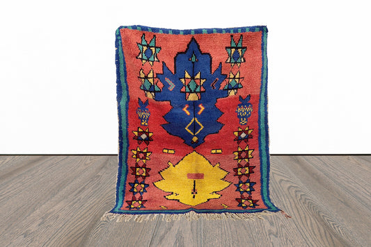 Moroccan vintage colorful area 3x4 rug.