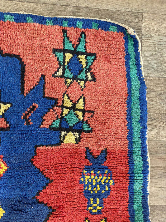 Moroccan vintage colorful area 3x4 rug.
