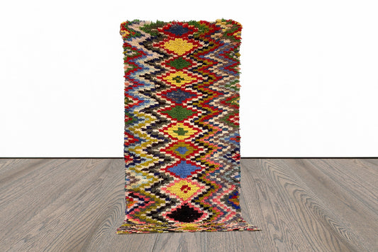 Long vintage colorful diamond 3x7 rug.