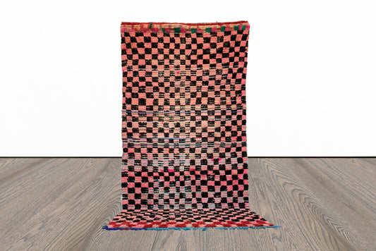 Moroccan checkered colorful 4x8 rug.