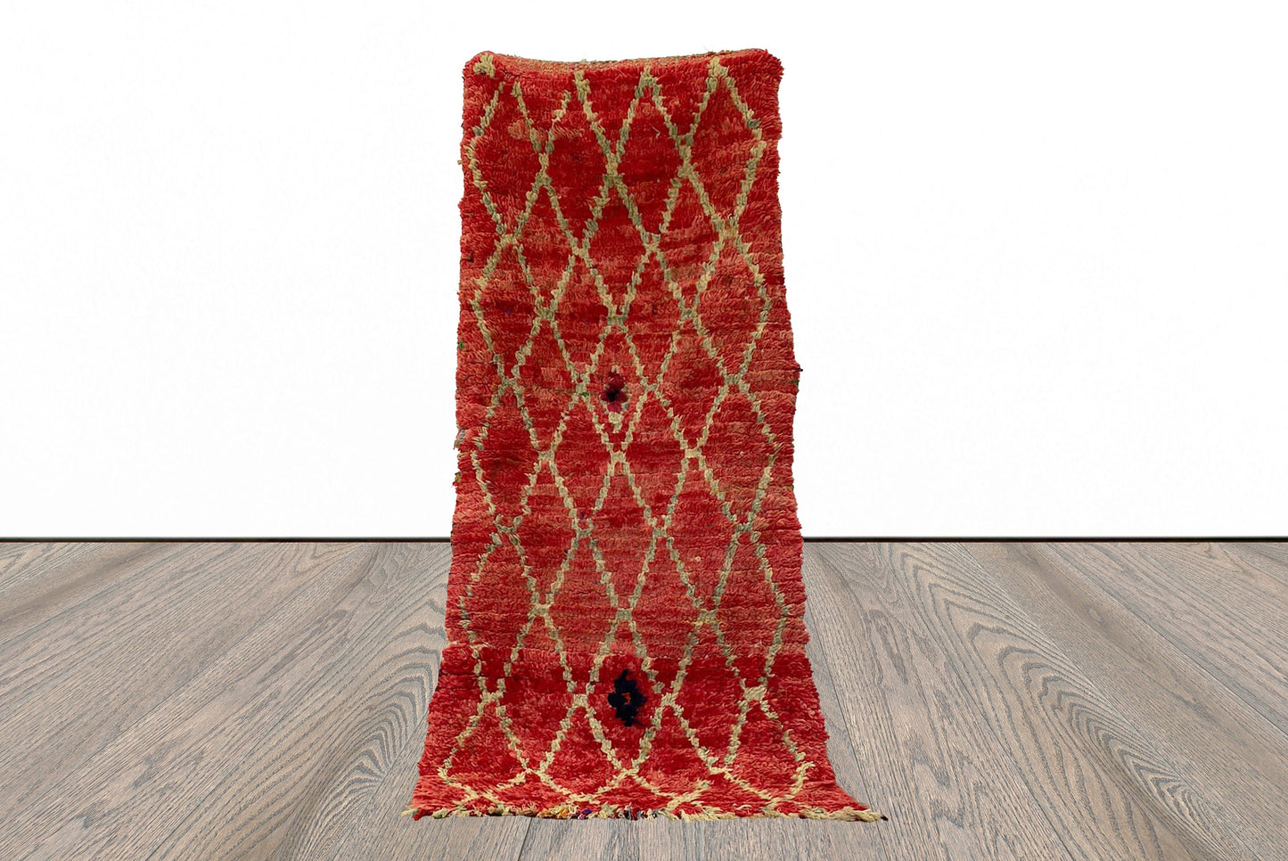 3x7 wool woven diamond Moroccan runner rug.