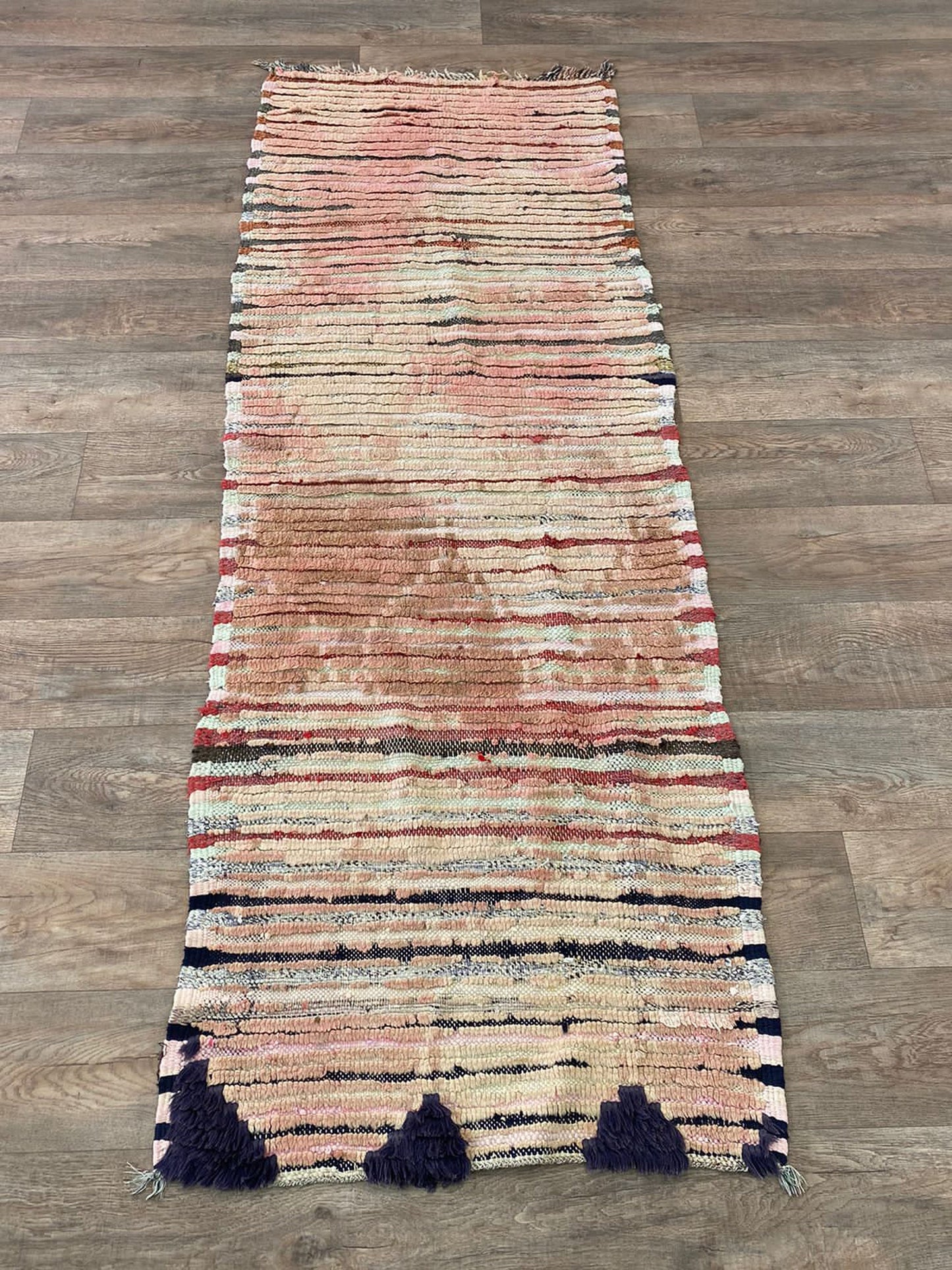 3x8 FT wool bohemian Moroccan rug runner.