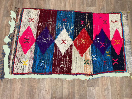 4x7 FT Moroccan vintage colorful area rugs.