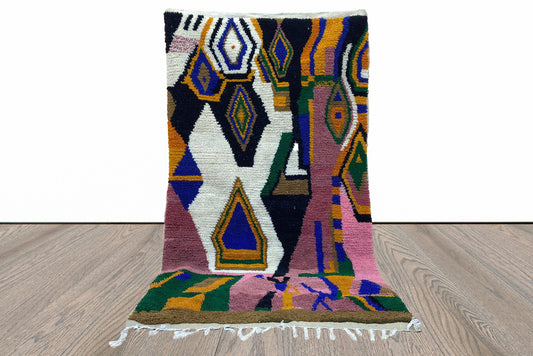 Handmade colorful Moroccan area rug, Beni ourain rug, Berber wool abstract rugs.
