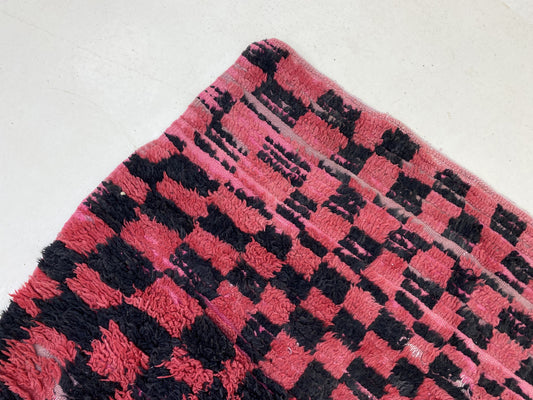 Checkered Moroccan red and black runner rug 4x11.