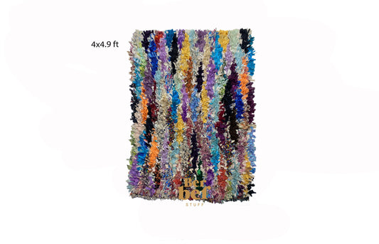 Moroccan colorful vintage area rug 4x5 ft.