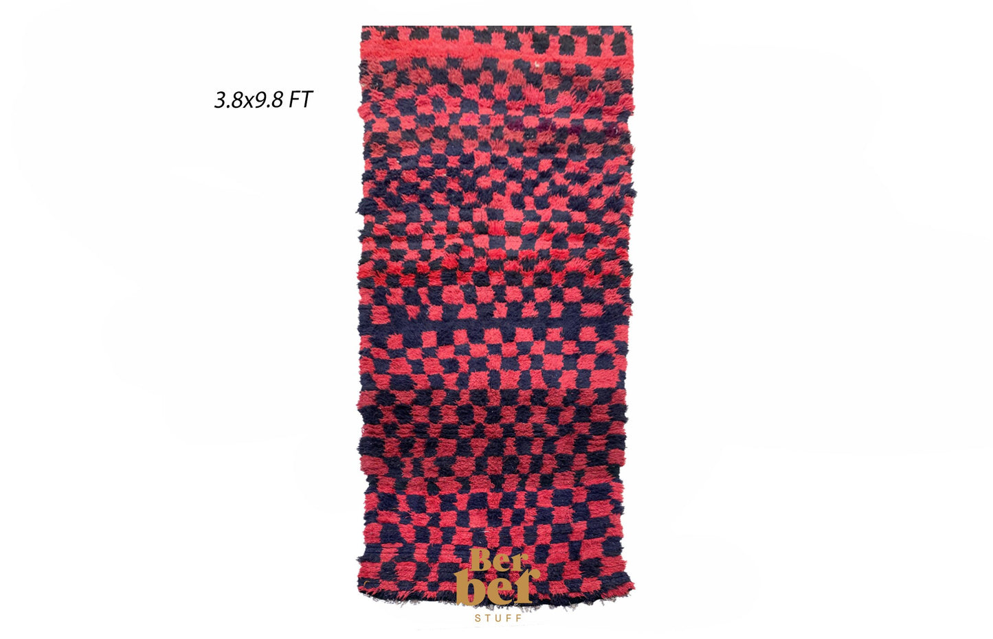 Moroccan red and black checkered runner rug 4x10 ft.