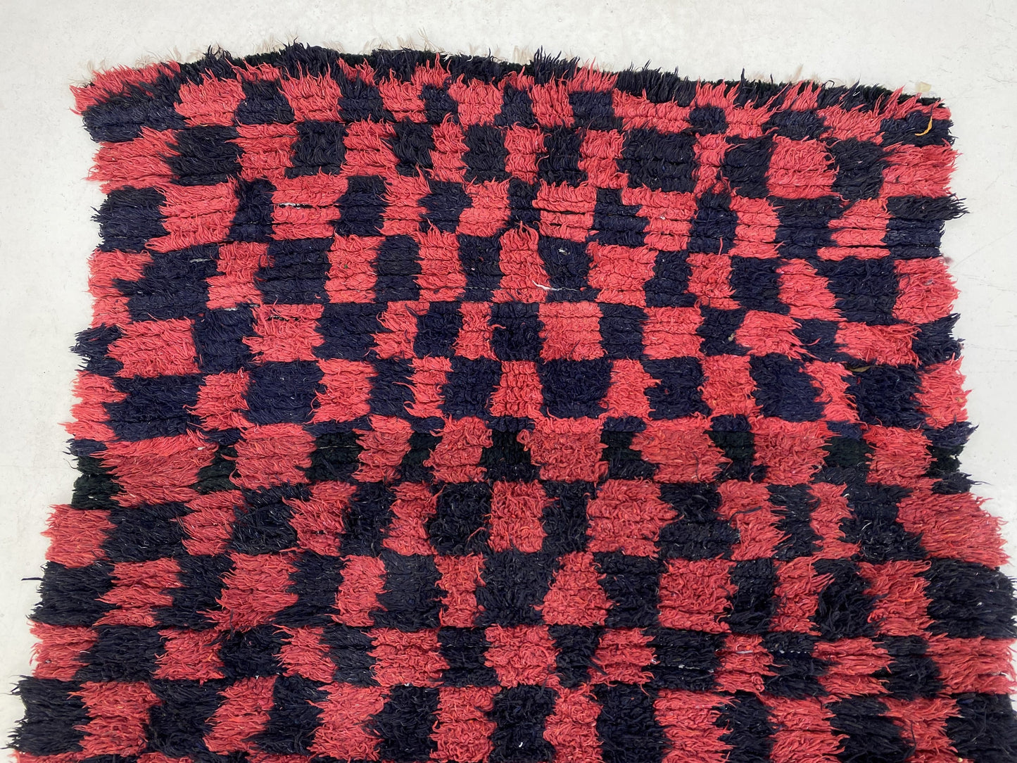 Moroccan red and black checkered runner rug 4x10 ft.