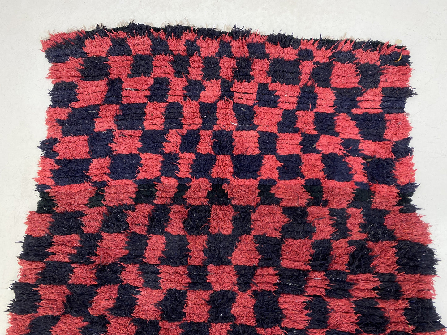 Moroccan red and black checkered runner rug 4x10 ft.