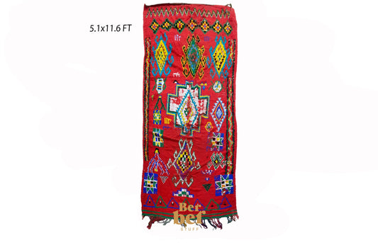 Large Moroccan woven wool area rug 5x12 ft.