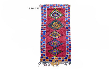 3x9 Boucherouite Vintage Moroccan Runner Rug.