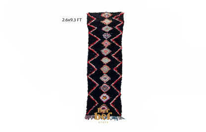 Vintage Moroccan Black Diamond Runner Rug 3x9.