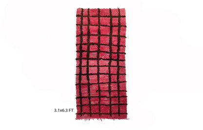 3x6 Moroccan Black And Red Grid Runner Rug.