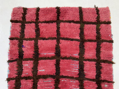 3x6 Moroccan Black And Red Grid Runner Rug.