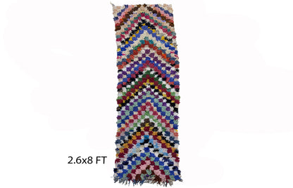 Narrow colorful 3x8 runner rugs, Moroccan checkered rug runner.