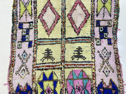 4x9 Moroccan boucherouite runner rug, hallway abstract rug runner.