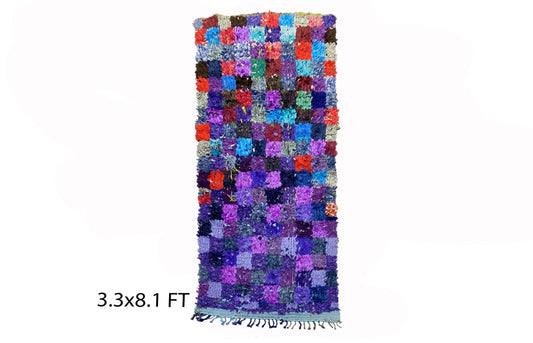 Narrow colorful  3x8 rug runner, Checkered Berber runner rug.