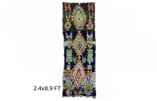 Long abstract Moroccan 2x8 runner rug, entryway vintage rug runner.