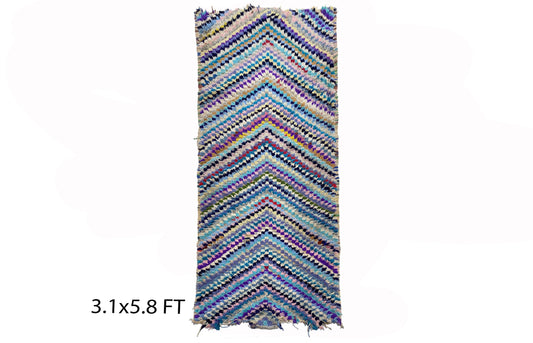 Checkered colorful 3x6 area rug. small Moroccan Berber rugs.