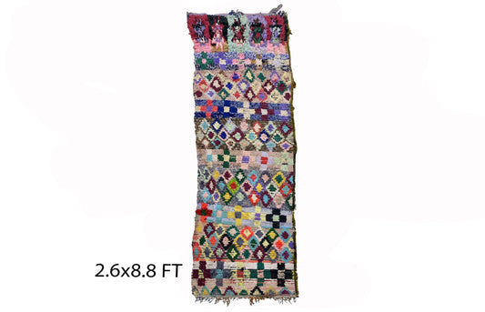 Long Moroccan 3x9 runner rug, vintage colorful rug runner.