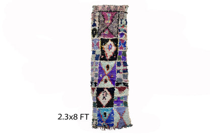 Narrow vintage Moroccan 2x8 runner rug, Berber colorful rugs runner.