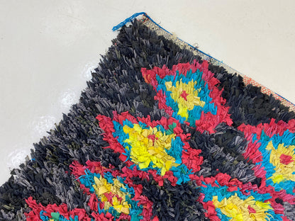 Moroccan colorful 3x9 runner rug, Berber diamond rug runner.