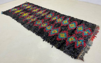Moroccan colorful 3x9 runner rug, Berber diamond rug runner.