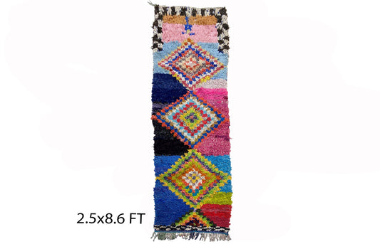Long Moroccan Multi color 2x9 runner rug, vintage Berber rug runner.
