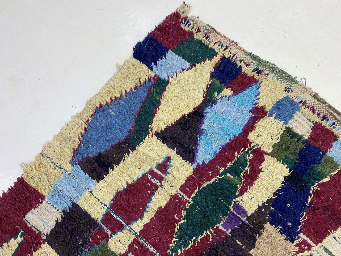Large Moroccan diamond 5x10 rug, colorful vintage area rugs.