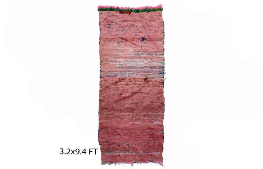 Berber solid pink 3x9 runner rug, long Moroccan rug runner.