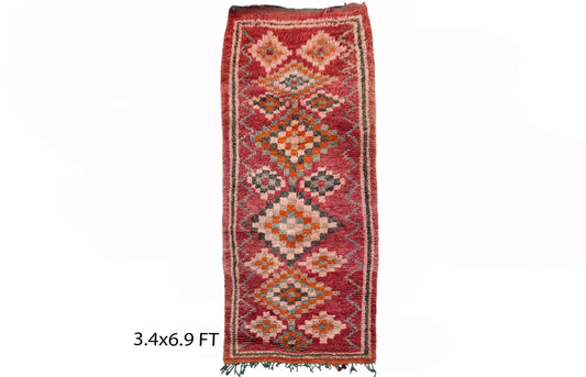 Long Moroccan 3x7 runner rug, vintage Berber rug runner.