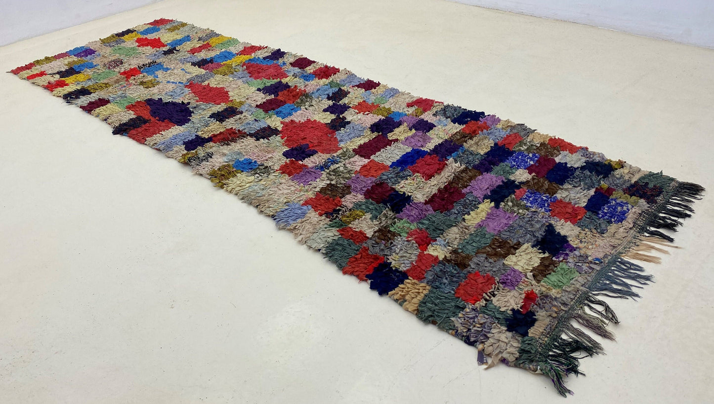 3x9 Vintage Colorful runner rug, Moroccan Berber rug runner.