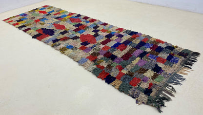 3x9 Vintage Colorful runner rug, Moroccan Berber rug runner.