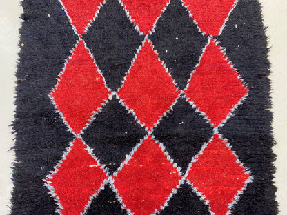 Moroccan Black and Red 4x7 rugs, diamond vintage rug.