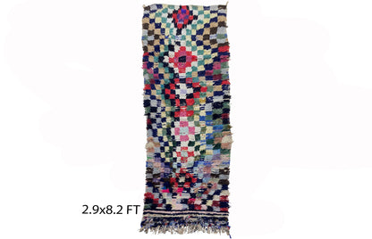 Colorful berber runner rug 3x8, Moroccan vintage rug runner.