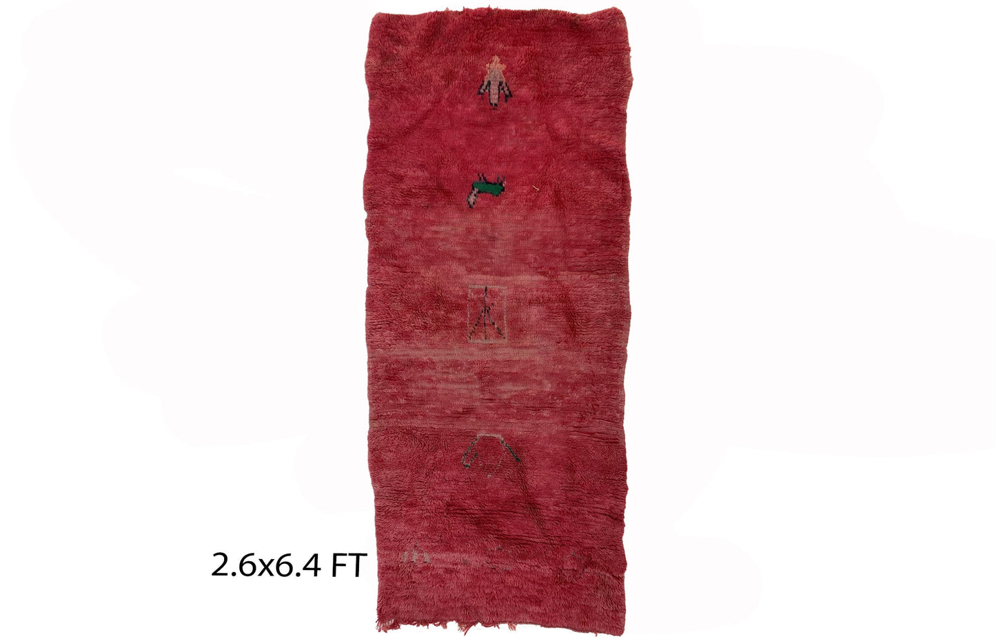 Small Moroccan vintage rug 3x6, solid red area rugs.