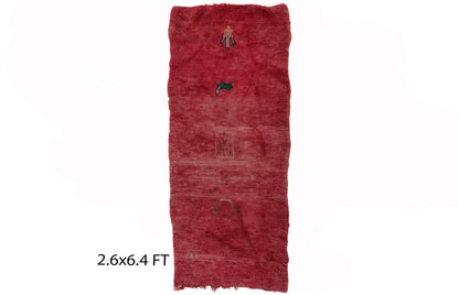 Small Moroccan vintage rug 3x6, solid red area rugs.