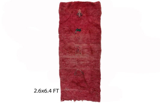 Small Moroccan vintage rug 3x6, solid red area rugs.