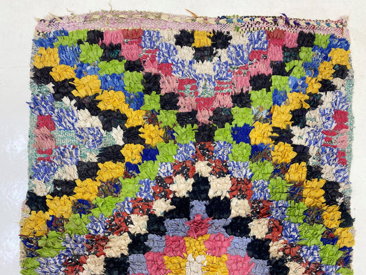 Moroccan colorful runner rug 3x9, checkered diamond rug runner.