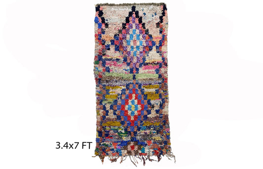 Moroccan colorful rugs 3x7, vintage Berber area rug.