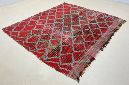 Moroccan grid red area rug 5x6, Vintage Berber red rugs.