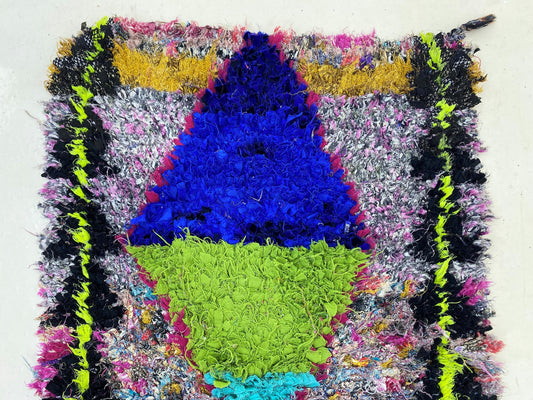 Moroccan diamond colorful rug runner2x6, vintage Boucherouite runner rug.