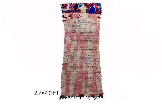 Moroccan vintage runner rug 3x8, Long Berber rug runner.