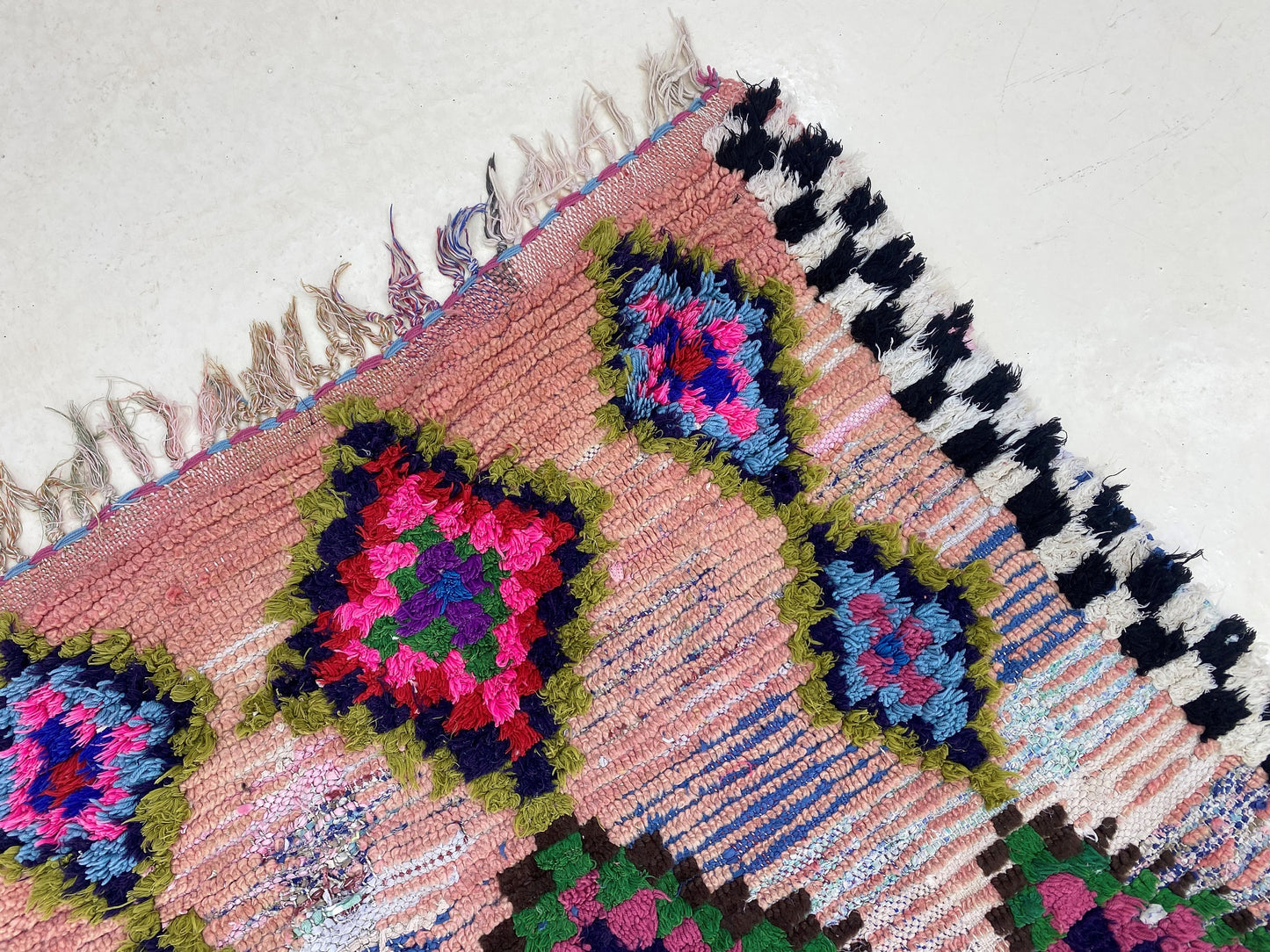 Moroccan diamond runner rug 3x8, Berber colorful rug runner.