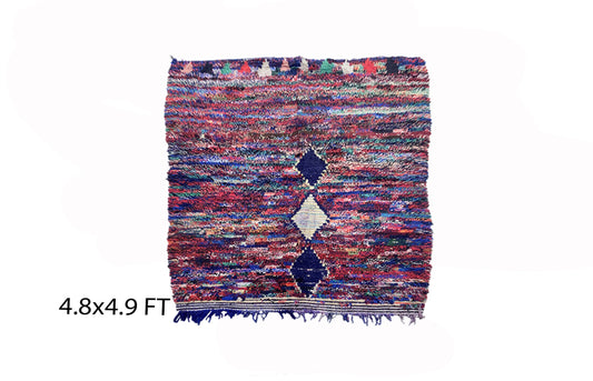 Vintage handwoven area rugs 5x5, Moroccan Berber colorful rug.