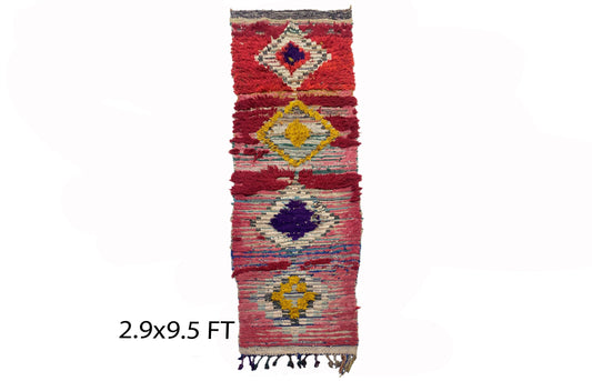 Diamond Berber rug runner 3x9.5, Vintage colorful runner rug.