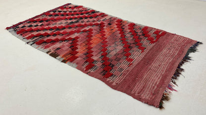 Vintage colorful rug 3x6, Moroccan checkered rug.