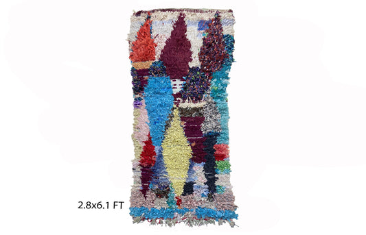 Small colorful diamond rug 3x6, vintage Berber rugs.